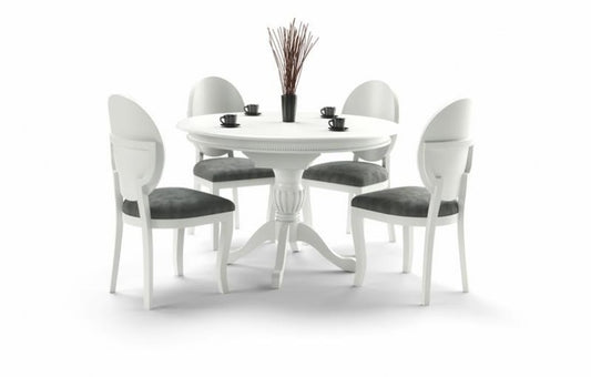 Table extensible en MDF et bois William Blanc, L90-124xl90xH75 cm