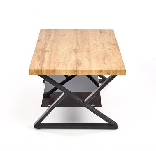 Table basse en MDF, verre et métal Xena Rectangle Chêne / Noir, L110xl60xH45 cm