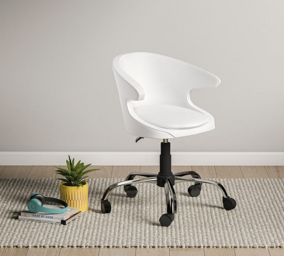 Chaise de bureau pour enfants, rembourrée en éco-cuir blanc perle, l61xA61xH86 cm