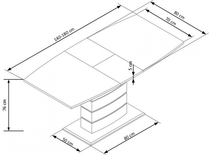Table Toronto en MDF et métal, L140-180xl80xh76 cm
