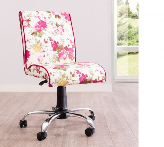 Chaise de bureau pour enfants, rembourrée en tissu Summer Soft Flowers, l56xA60xH86-96 cm