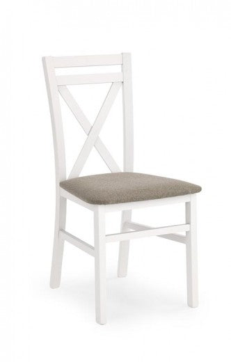 Chaise en bois de hêtre, avec assise rembourrée en tissu Darius, l44,5xA49xH90 cm-Blanc