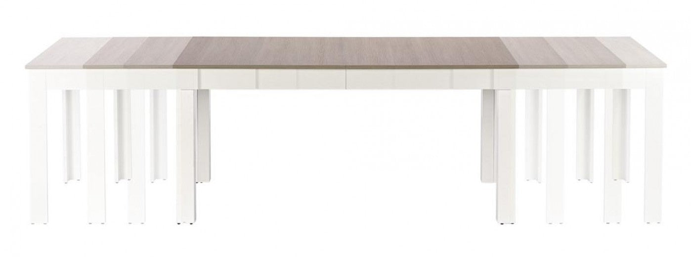 Table extensible en aggloméré et MDF Blanc d'égout / Chêne Sonoma, L160-300xl90xH76 cm