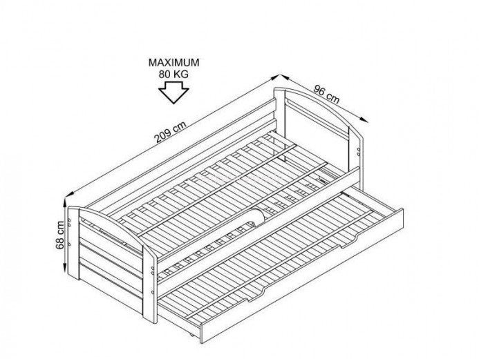 Lit en MDF avec tiroir, pour enfant Natalie 2 Blanc, 200 x 90 cm