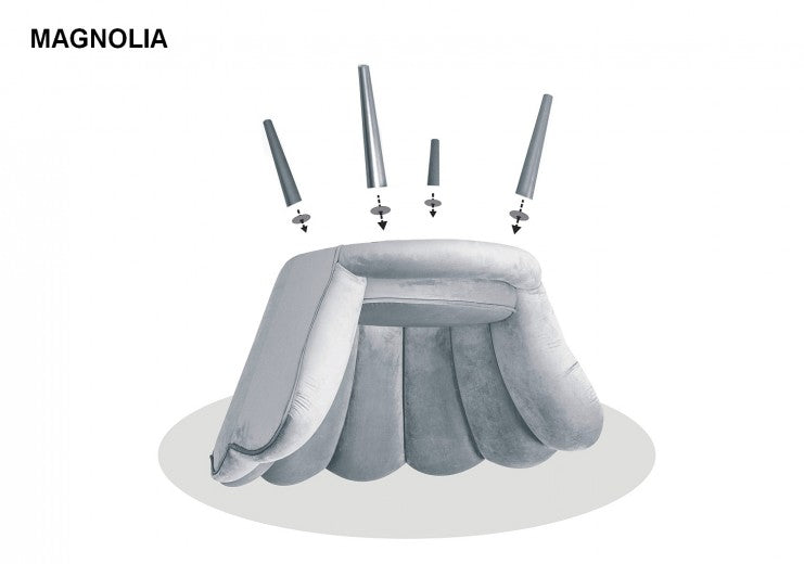 Fauteuil fixe tapissé de tissu et pieds en bois Magnolia I Velours Gris / Wengé, l95xA85xH76 cm