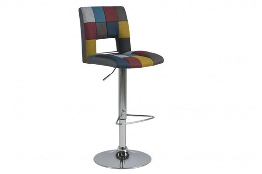 Tabouret de bar tapissé tissu et pied métal Sylvia Multicolor / Chrome, l41,5xH52xH115 cm