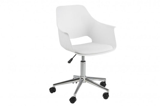 Chaise de bureau ergonomique en plastique et assise rembourrée en cuir écologique Ramona Blanc, l57xA52xH93 cm