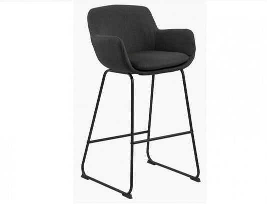 Chaise de bar rembourrée avec tissu et pieds en métal Lisa Gris Foncé / Noir, l52xA53xH100 cm