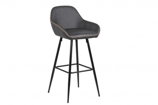 Tabouret de bar rembourré avec cuir écologique et pieds en métal Candis Gris Foncé / Noir, l52,5xA53xH101,5 cm