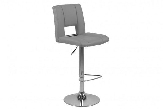 Tabouret de bar tapissé de cuir écologique et pied en métal Sylvia Gris / Chrome, l41,5xl52xH115 cm
