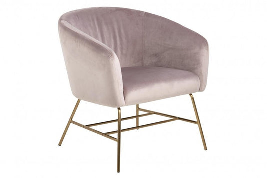 Fauteuil fixe tapissé de tissu et pieds en métal Velours Ramsey Rose Foncé / Laiton, l72XA67xH76 cm