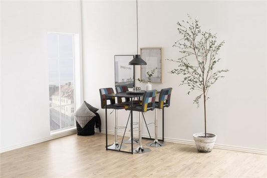 Tabouret de bar tapissé tissu et pied métal Sylvia Multicolor / Chrome, l41,5xH52xH115 cm