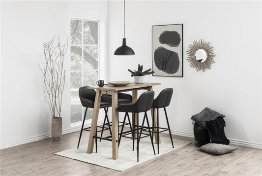 Tabouret de bar rembourré avec cuir écologique et pieds en métal Candis Gris Foncé / Noir, l52,5xA53xH101,5 cm