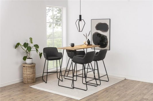Chaise de bar rembourrée avec tissu et pieds en métal Lisa Gris Foncé / Noir, l52xA53xH100 cm