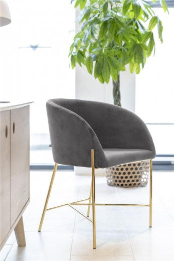 Chaise rembourrée avec tissu et pieds en métal Nelson Velvet Gris Foncé / Or, l56xA54xH76 cm