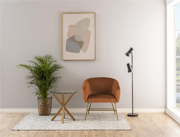 Fauteuil fixe tapissé de tissu et pieds en métal Ramsey Velvet Brick / Laiton, l72XA67xH76 cm