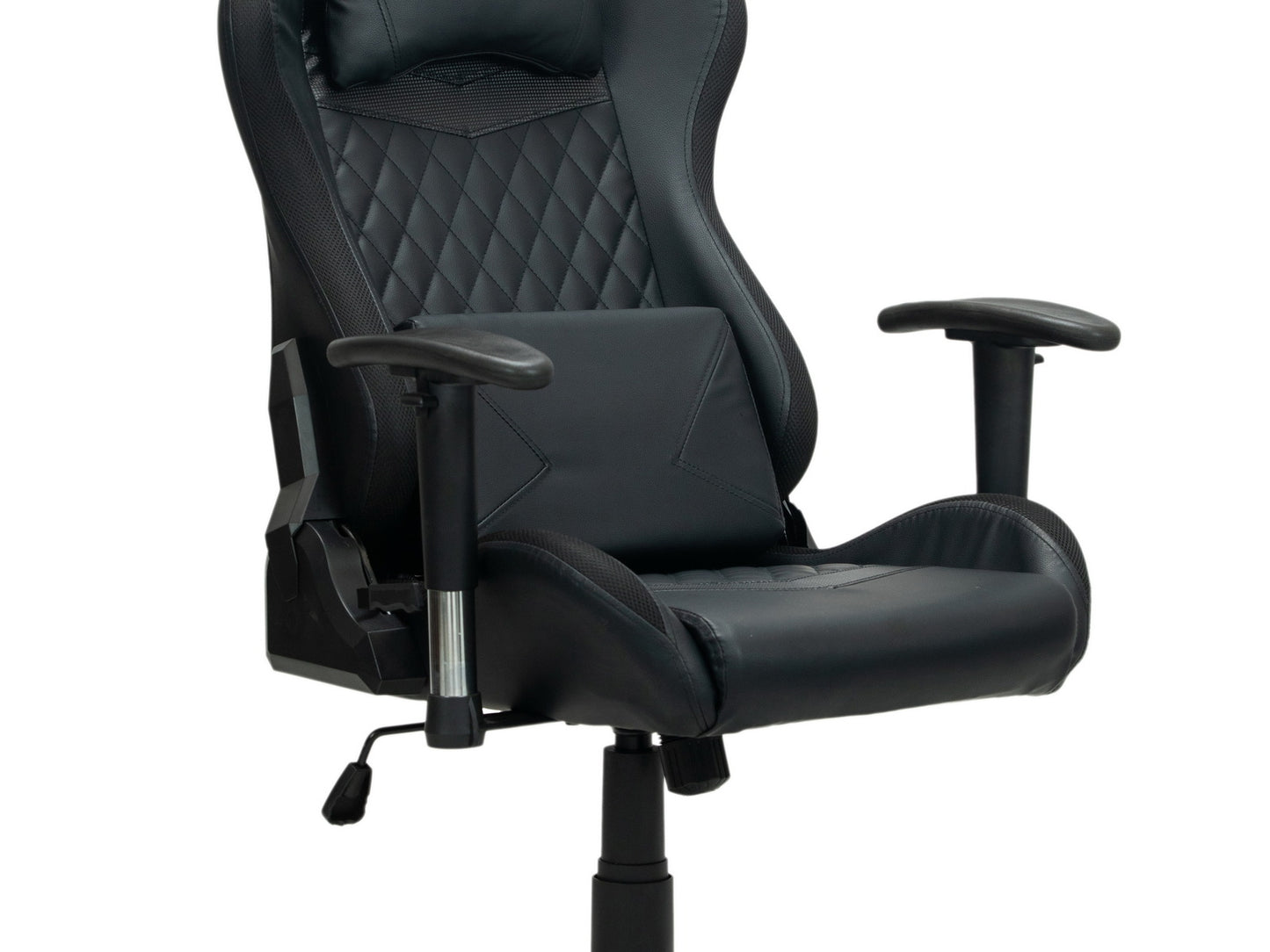 Chaise de jeu rembourrée en cuir écologique et LED RGB incluses, Wave Y-2412, Noir, L67xW66xH126-136 cm