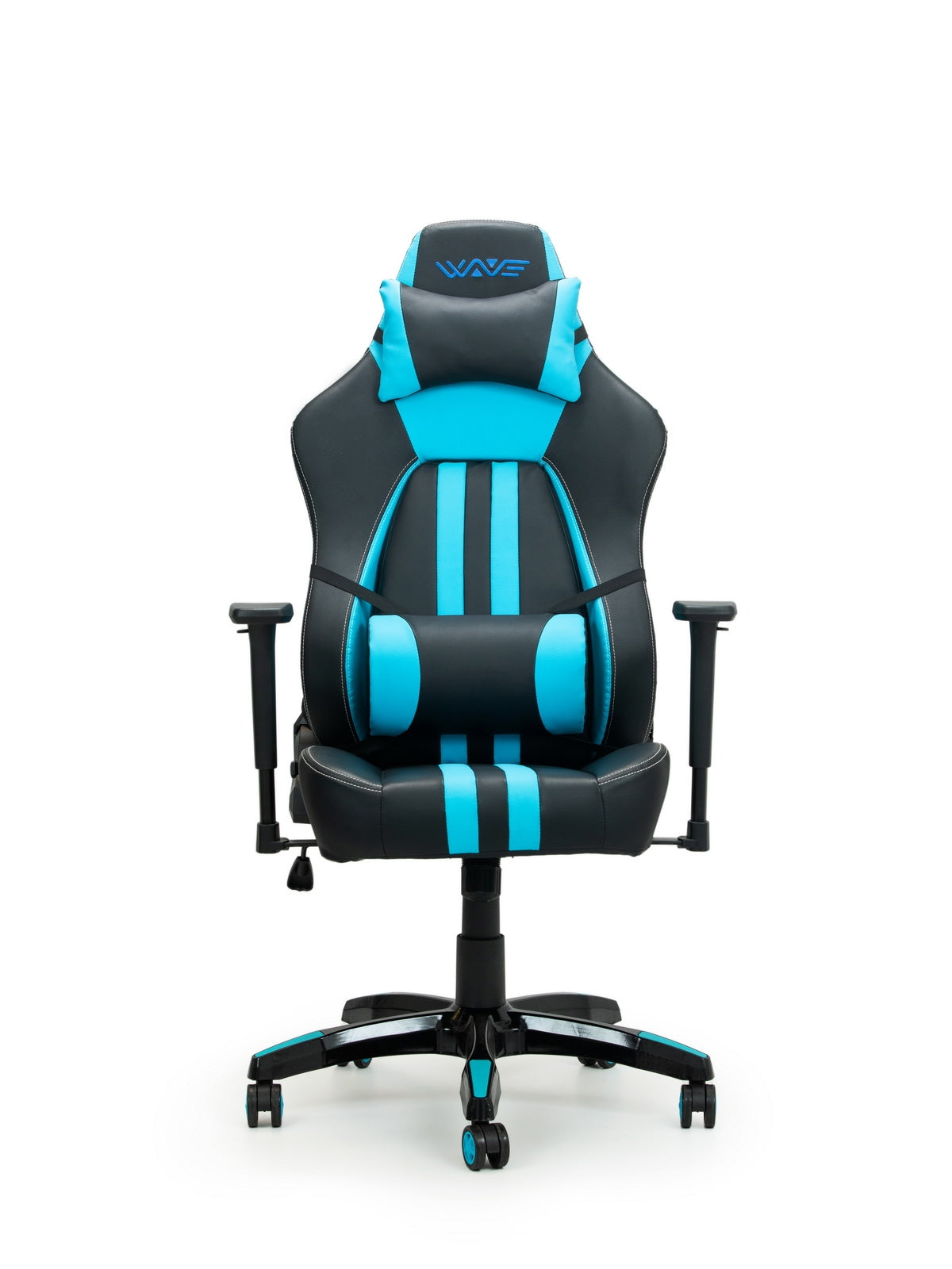 Chaise de jeu rembourrée en cuir écologique Wave Y-2558, Bleu / Noir, L67xW66xH131-141 cm