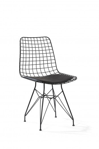 Chaise enfant en métal, avec assise rembourrée en éco-cuir noir métal foncé, l53xA45xH82 cm