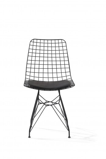 Chaise enfant en métal, avec assise rembourrée en éco-cuir noir métal foncé, l53xA45xH82 cm