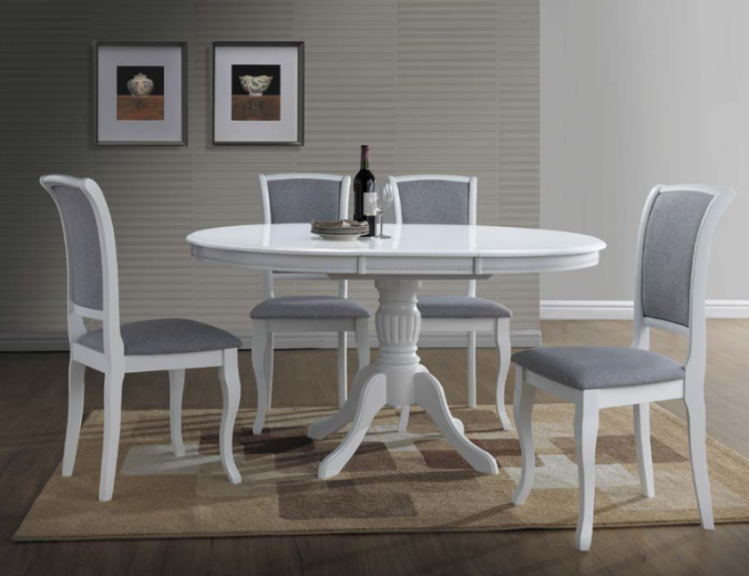 Chaise rembourrée en bois et tissu MN-SC Blanc / Gris, l45xA42xH96 cm
