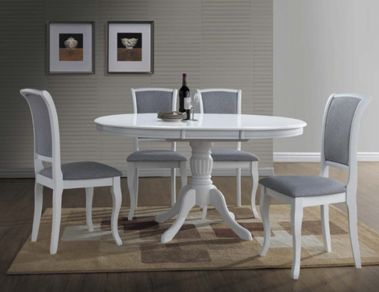 Chaise rembourrée en bois et tissu MN-SC Blanc / Gris, l45xA42xH96 cm