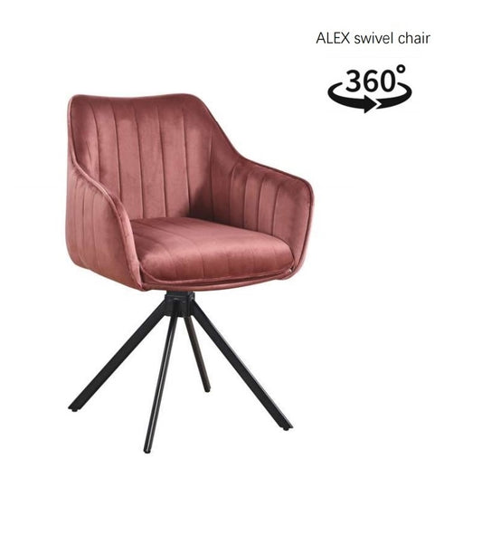 Lot de 2 chaises pivotantes rembourrées avec pieds en tissu et métal, Alex, Velours Rose / Noir, L45xl59xH86 cm