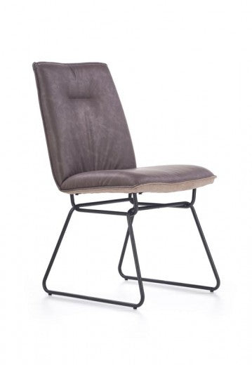 Chaise rembourrée en tissu et cuir écologique, avec pieds en métal K270 Gris Foncé / Gris Clair, l46xA62xH91 cm