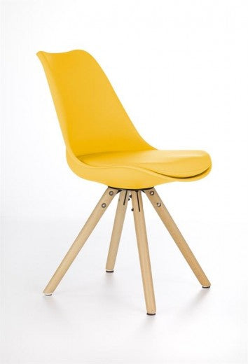 Chaise rembourrée en cuir écologique, avec pieds en bois K201 Jaune, l48xA57xH81 cm