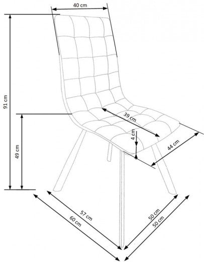 Chaise rembourrée en cuir écologique, avec pieds en métal K280 Gris, l50xA60xH91 cm