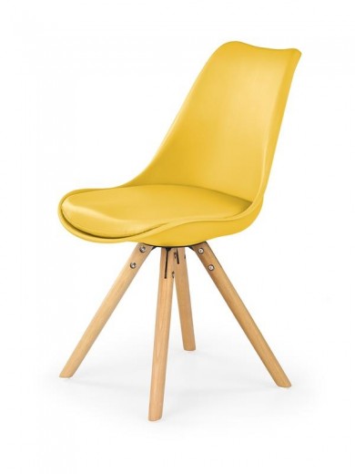 Chaise rembourrée en cuir écologique, avec pieds en bois K201 Jaune, l48xA57xH81 cm