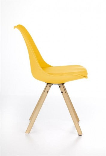 Chaise rembourrée en cuir écologique, avec pieds en bois K201 Jaune, l48xA57xH81 cm