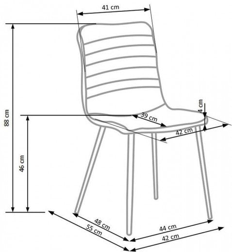 Chaise rembourrée en tissu, avec pieds en métal K251 Gris, l42xA55xH88 cm