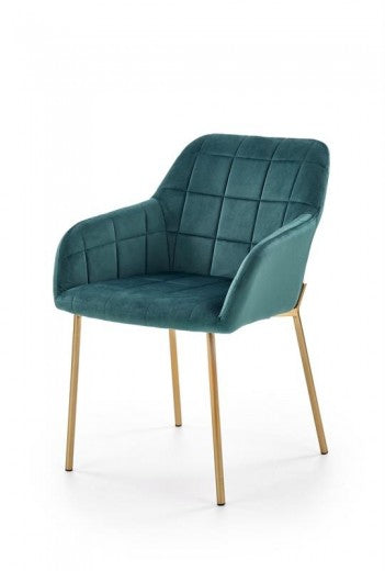 Chaise rembourrée en tissu, avec pieds en métal K306 Velours Vert foncé / Or, l58xA57xH80 cm