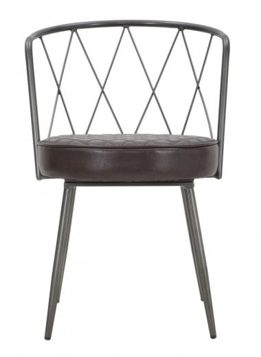 Chaise rembourrée en cuir écologique, avec pieds en métal Marron Fer / Gris Foncé, l51xA56xH76 cm