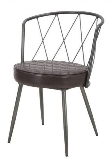 Chaise rembourrée en cuir écologique, avec pieds en métal Marron Fer / Gris Foncé, l51xA56xH76 cm