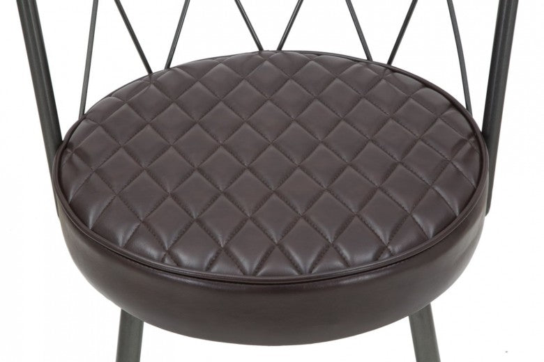 Chaise rembourrée en cuir écologique, avec pieds en métal Marron Fer / Gris Foncé, l51xA56xH76 cm