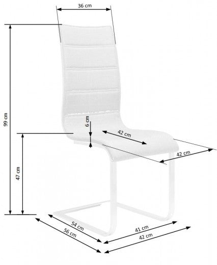 Chaise rembourrée en cuir écologique, avec pieds en métal K108 Blanc, l43xA57xH96 cm