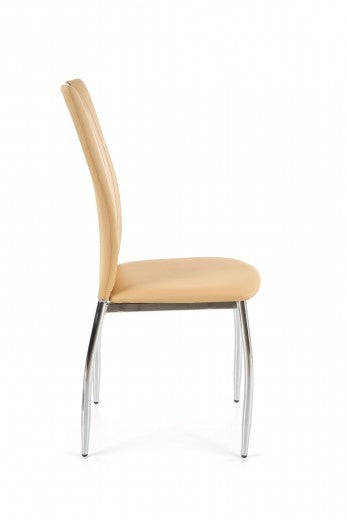 Chaise rembourrée en cuir écologique, avec pieds en métal K187 Beige / Chrome, l46xA56xH97 cm