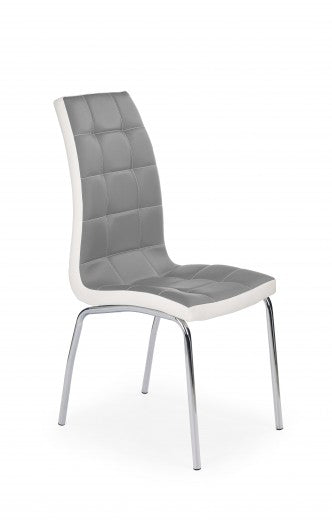 Chaise rembourrée en éco-cuir, avec pieds en métal K186 Gris / Blanc, l42xA63xH100 cm