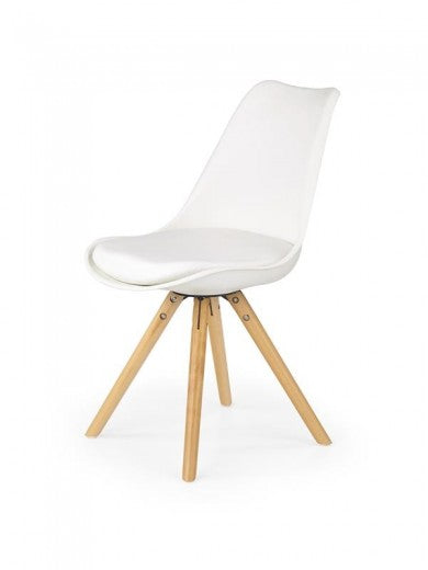 Chaise rembourrée en cuir écologique, avec pieds en bois K201 Blanc, l48xA57xH81 cm