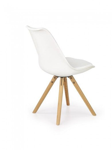 Chaise rembourrée en cuir écologique, avec pieds en bois K201 Blanc, l48xA57xH81 cm