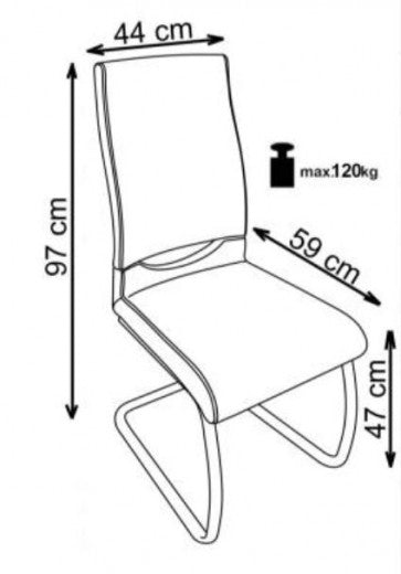 Chaise rembourrée en éco-cuir, avec pieds en métal K259 Gris / Blanc, l44xA59xH97 cm