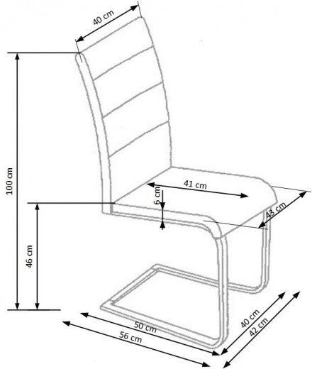 Chaise rembourrée en cuir écologique, avec pieds en métal K85 Dark Cream, l42xA56xH100 cm