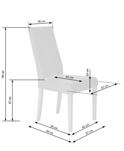Chaise rembourrée en tissu avec pieds en bois Diego Gris / Chêne, l47xA59xH99 cm