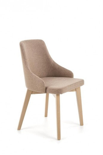 Chaise rembourrée en tissu, avec pieds en hêtre Toledo Beige Foncé / Chêne Sonoma, l51xA55xH82 cm