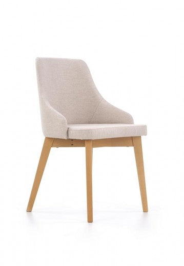 Chaise rembourrée en tissu et pieds en hêtre Toledo Beige Clair / Chêne Miel, l51xA55xH82 cm