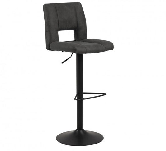 Tabouret de bar tapissé tissu et pied métal Sylvia Anthracite / Noir, l41,5xH52xH115 cm