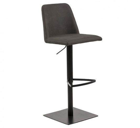 Tabouret de bar tapissé tissu et pied métal Avanja Anthracite / Noir, l43xA51xH107,5 cm