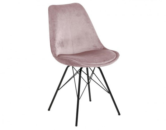 Chaise rembourrée avec tissu et pieds en métal Eris Velvet Rose Foncé / Noir, l48,5xA54xH85,5 cm